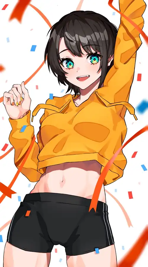 Oozora Subaru crop top hoodie and shorts (Art by @gasshy52) [Hololive]