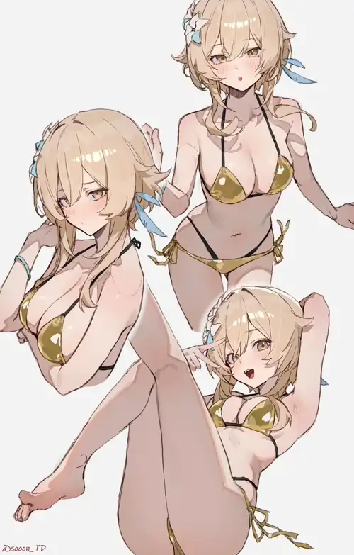 Lumine in a bikini.