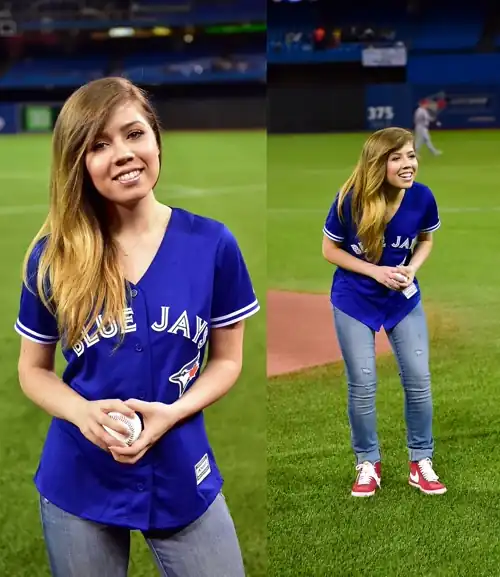 Jennette in jeans - Blue Jays first pitch
