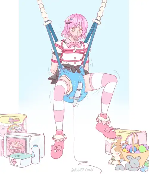 Making cummies in her bouncy chair