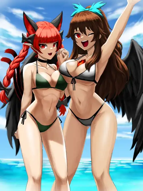 Rin Kaenbyou And Utsuho Reiuji At The Beach