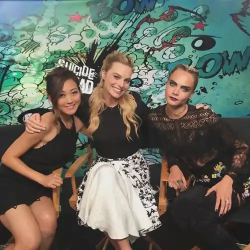 Karen promoting Suicide Squad in 2016 with Margot Robbie & Cara Delevingne