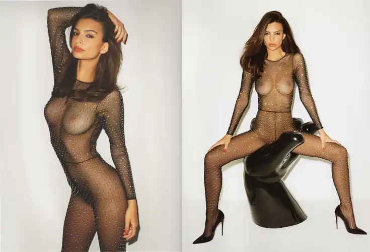Wow - Emily wearing a sheer mesh body stocking HQ