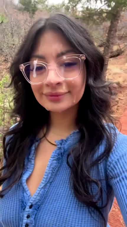 What would you do if you were hiking on a trail, and see this woman pass you with cum all over her pretty face?