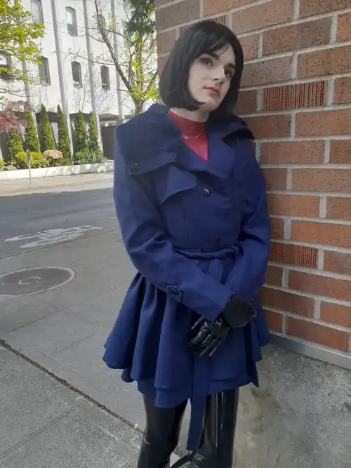 Latex femboy in public