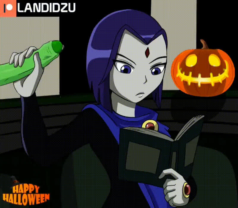 Raven gives Beast Boy a handjob while she reads a book but it gets messy (landidzu)