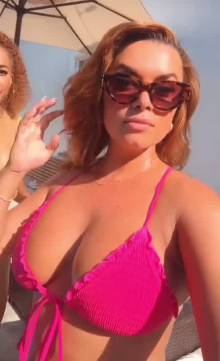 Wearing pink bikini, with Ros Gold-Onwude | IG story 7/7/24