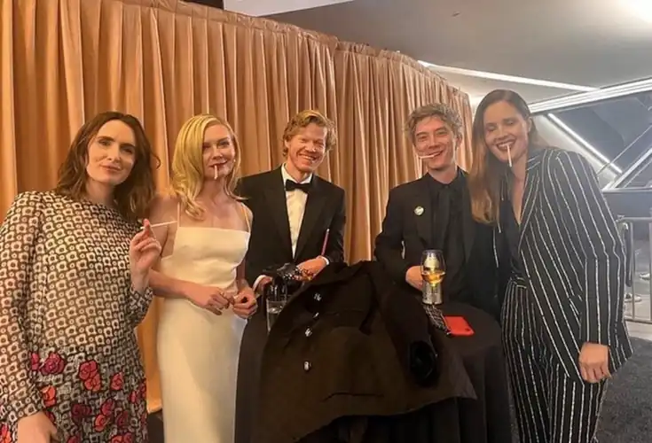 With Justine Treit, Sophie Mas - Oscars smoking section, Mar. 10, 2024