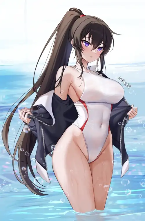 Yoo Mina pull off her jacket to flaunt her white swimsuit at the Beach [Counter:Side] (Maett)