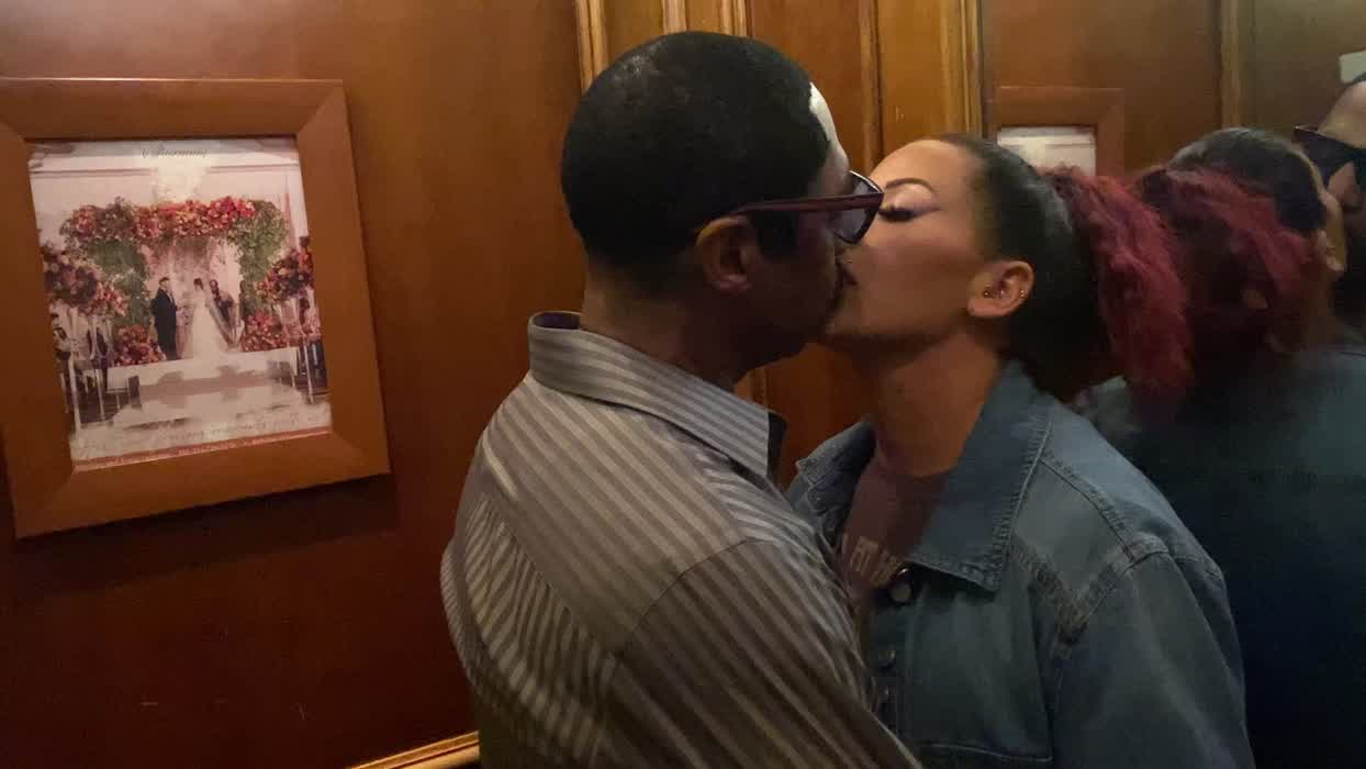 After meeting my new friend downstairs at the hotel bar and seeing his huge package through his pants, we barely made it to the room