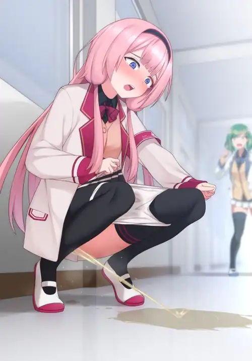 She peeing in the hall way