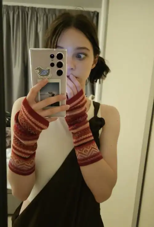 Emma with really cute wrist warmers