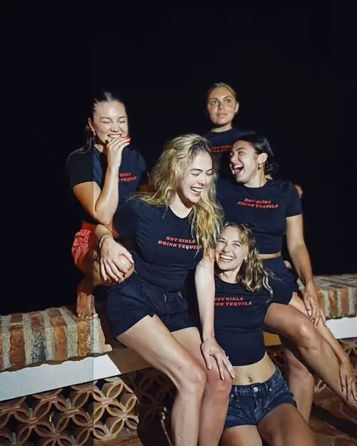 Olivia having a laugh with her girlfriends August 2024