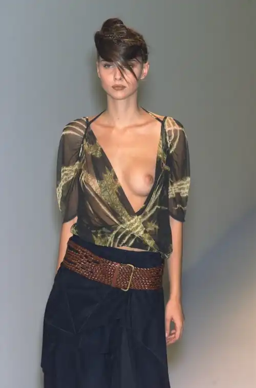 Tomorrow's fashions... today! The one-boob outfit is always popular on the catwalk and on the street. Its easy to see why.