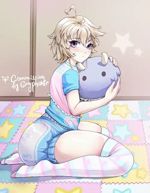 Cute diaper boy and his stuffie