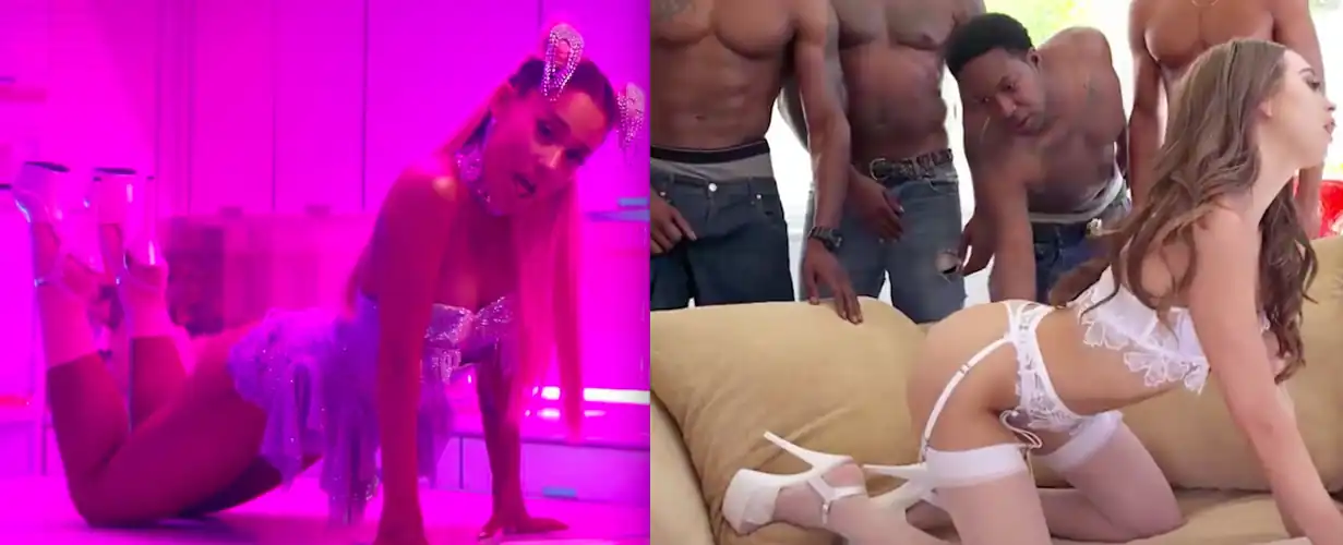 Ariana wearing the same heels as Riley Reid in her gangbang films is so hot!