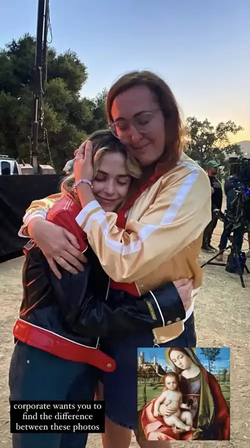 Hugging Julia Roth on the Stone Cold Fox set June 2024