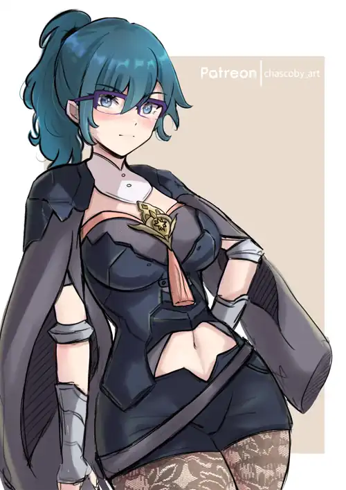 Professor Byleth with ponytail and glasses (chascoby_art)