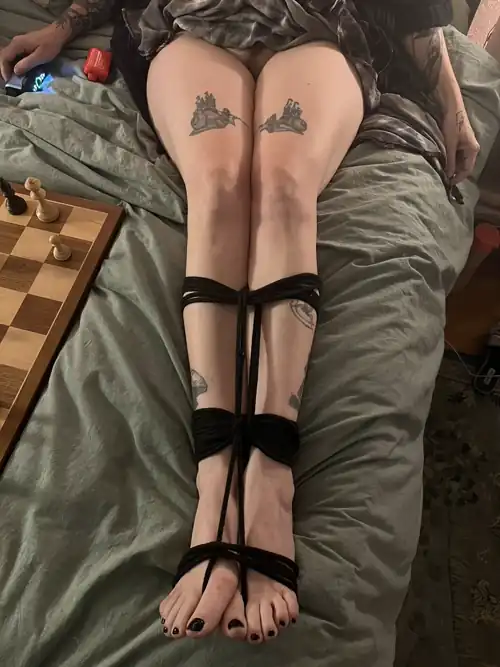 Would you cum on my feet all tied up?