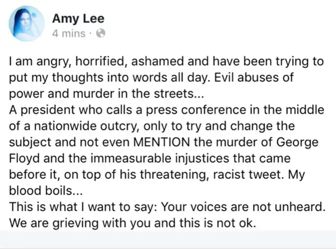 New facebook post of Amy
