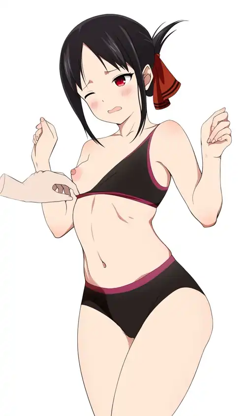 Pulling down Kaguya's sports bra