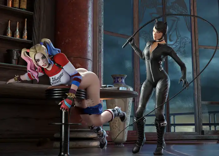 Catwoman punishes Harley Quinn (KinkBlink)