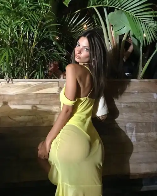 In sheer yellow outfit