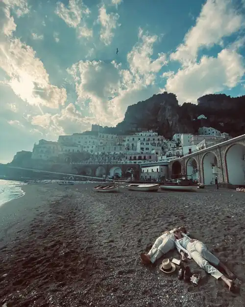 On the beach in Italy for Ripley (2024)