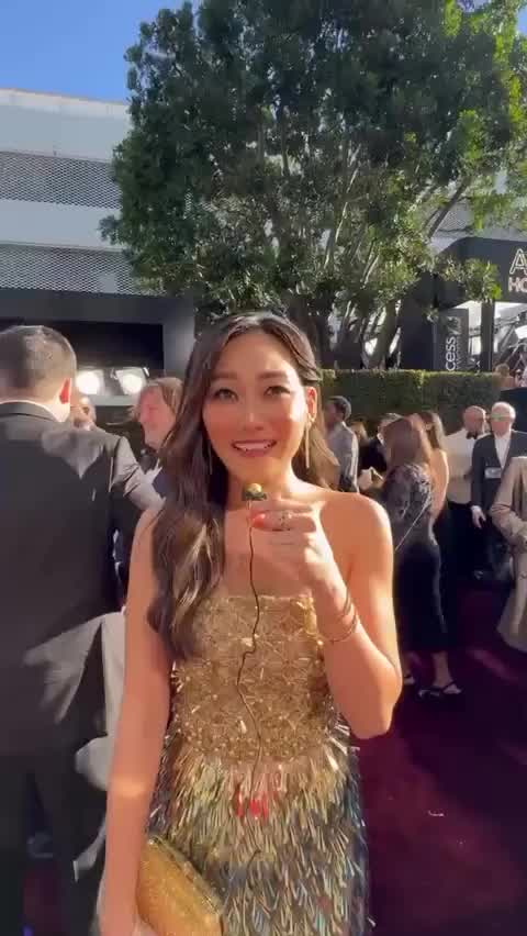 Karen being interviewed about Gen V at the 2024 Golden Globe Awards