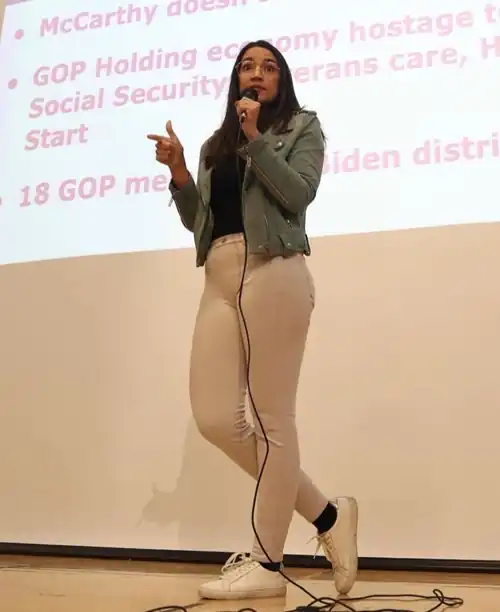 AOC talking at a town hall