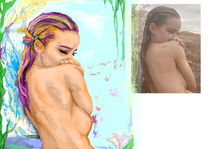 Dove Cameron as Mal, butterfly water magic (slightly sexy but still SFW)