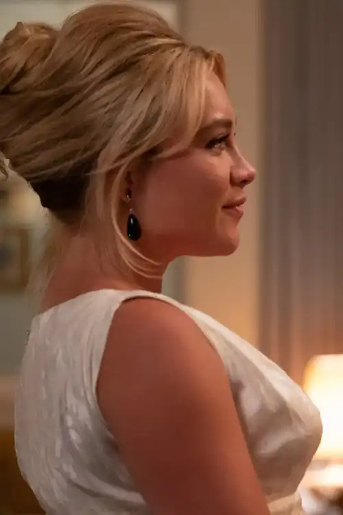 Flo in profile, from a promo still for Don't Worry Darling
