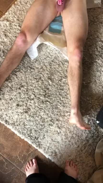 Diapering my husband 5 minutes before my girlfriends arrive for book club. Left him blindfolded and tied to the bed, door unlocked, with his own phone recording him. Hopefully none of my friends get curious 😏🎥