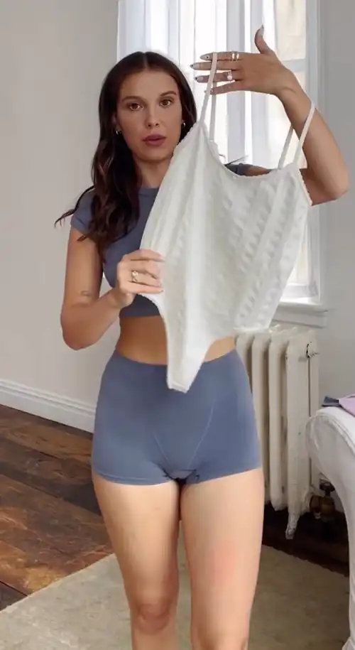 Millie bobby brown chewing the shorts