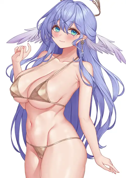 Wearing a golden bikini