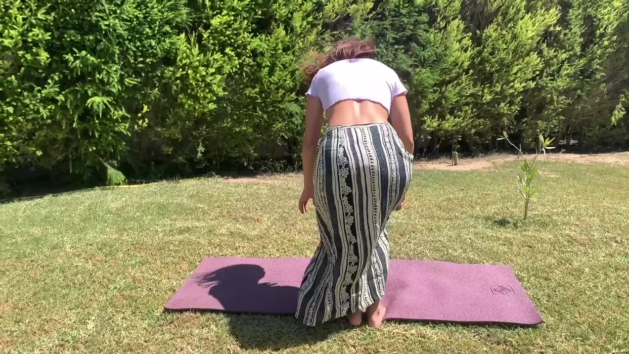 Outdoor backyard nude yoga