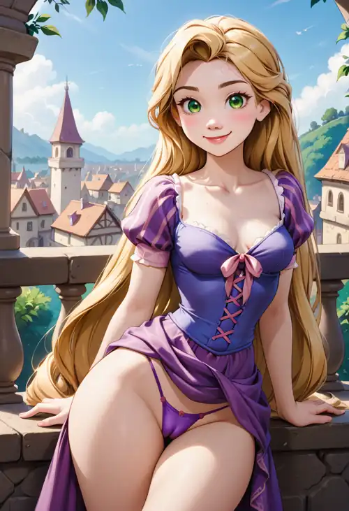 Cutie on the balcony. [Rapunzel] (AI)