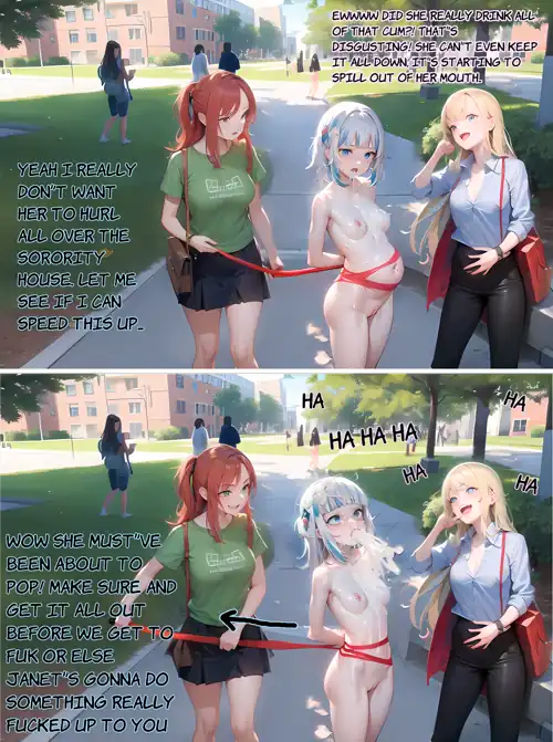 Gura's initiation was turning into hell. The ΦYK sisters hadn't let her eat or drink anything but gallons of frat bro cum in two days, and she could barely stay conscious as they dragged her to the sorority house.