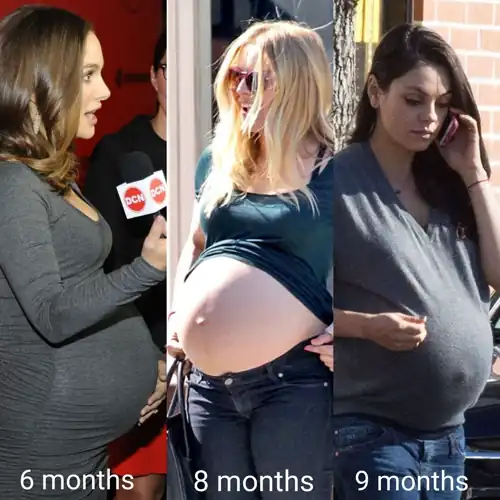 The 3 big pregnant bellies of Natalie Portman, Kristen Bell and Mila Kunis at different stages