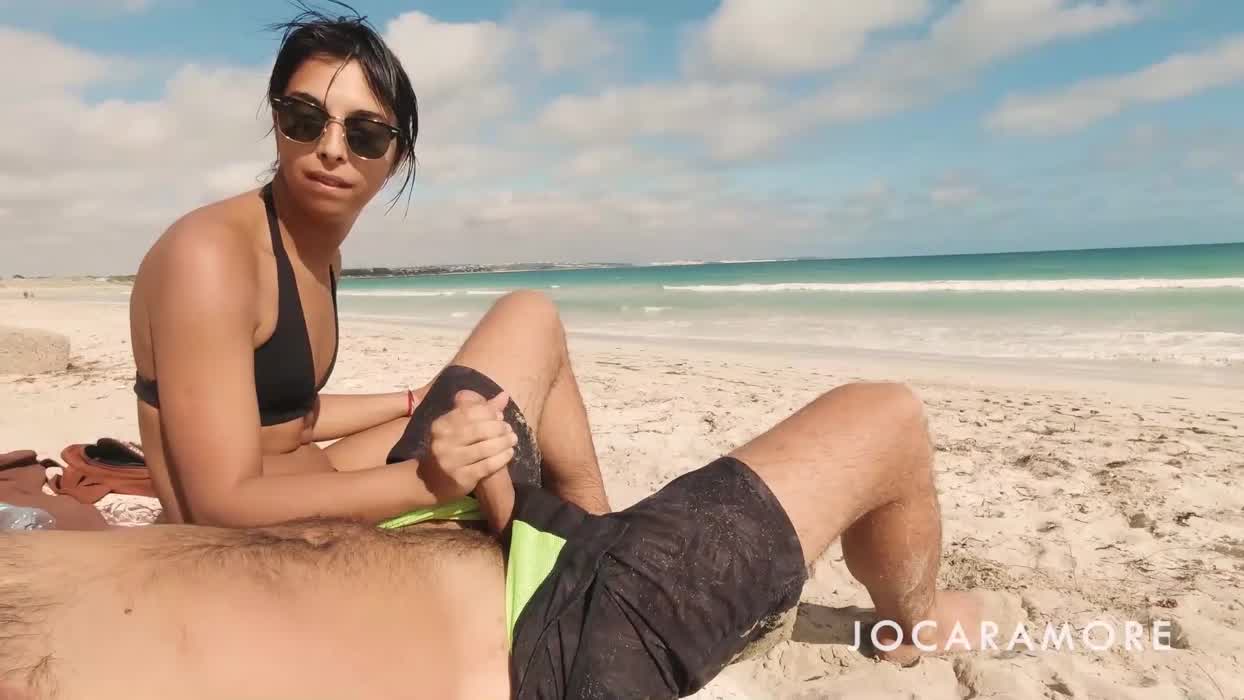 Cumming in her mouth on the public beach!