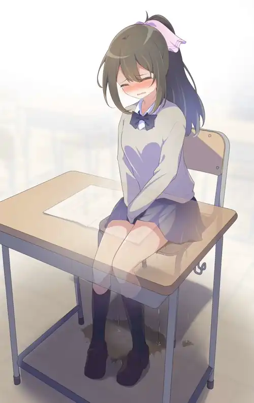 Damn... I p-peed in class... Maybe they don't see it...