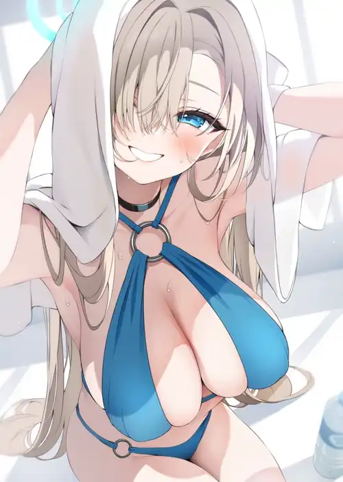 Asuna drying herself off