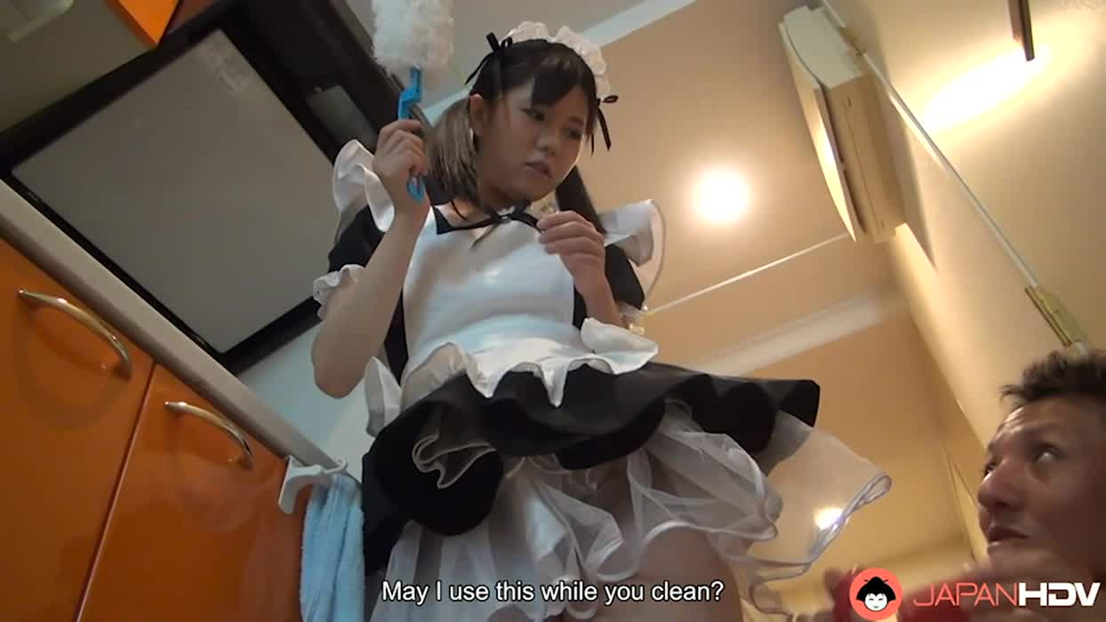 Mai Araki is not wearing any panties today while cleaning her client's home