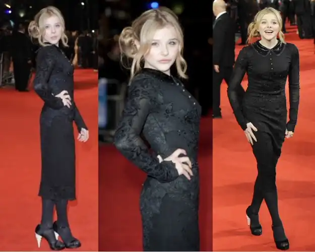 Chloe in a black lace dress