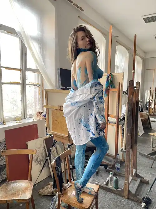 In blue paint