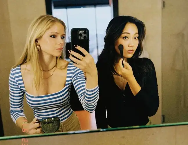 Karen getting freshened up With her The Boys Co-Star Erin Moriarty