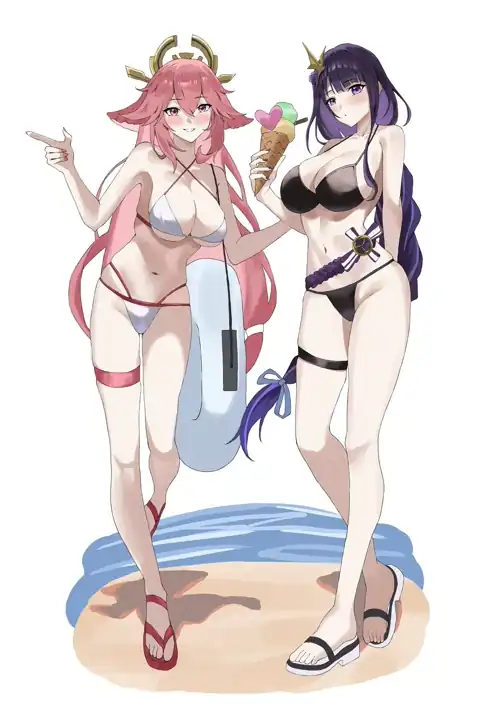 Raiden and Yae in swimsuits 