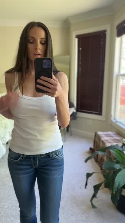 Mom jeans on, tits out. Happens every time. (F41)