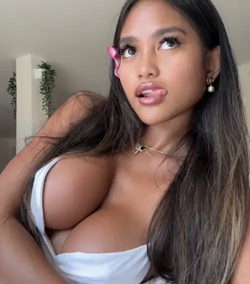 Teasing with her tongue 