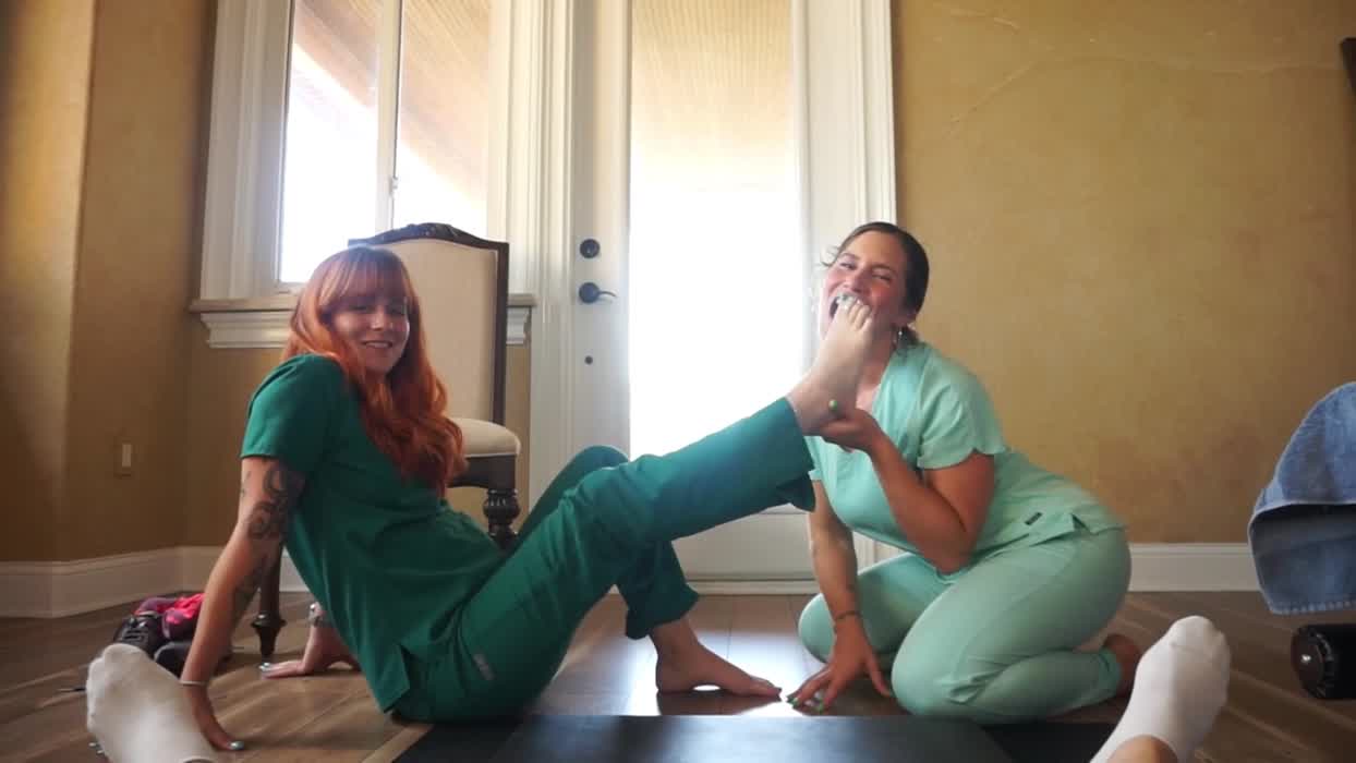 Two naughty nurses stroke and suck your cock POV